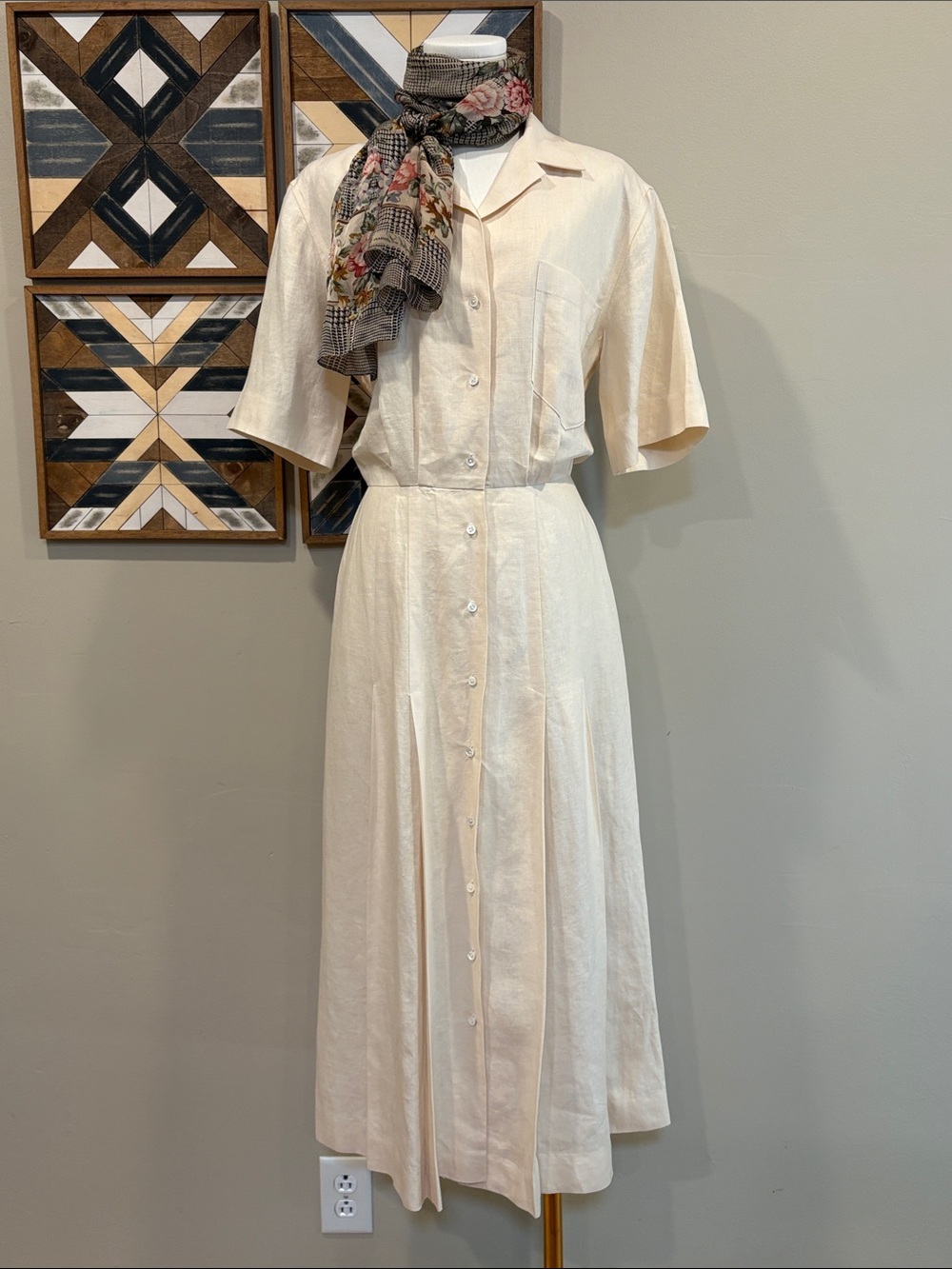 Vintage Ralph Lauren Blue Label 80s Cream Safari Button Down Midi Dress 6